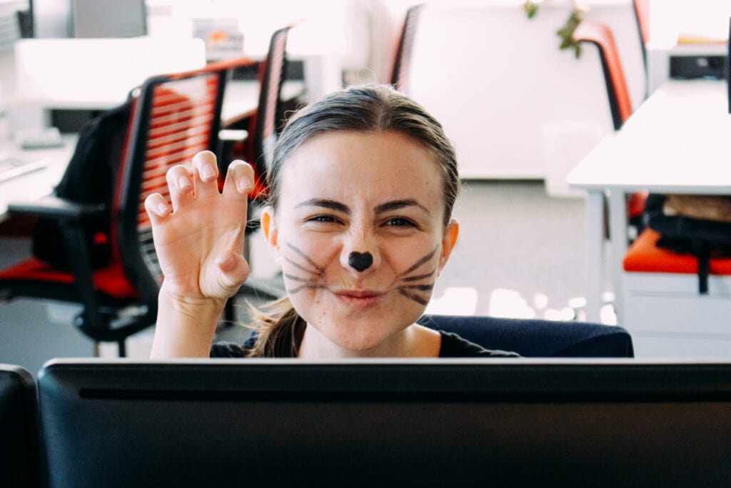 Woman At The Office Masked As A Cat For Halloween 2023 11 27 04 57 05 Utc
